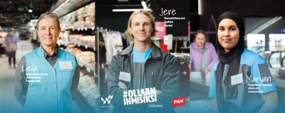 Kuvassa on on yhdistetty kolmen kaupan myyjän potretit. Kunkin henkilön vieressä lukee kuvaus kustakin heistä seuraavasti: Leila on mökkeilevä mummi, joogaohjaaja ja kuorolaulaja. Jere on hassutteleva eno, judoka ja basisti. Maryan on kannustava isosisko, maalivahti ja lavarunoilija.