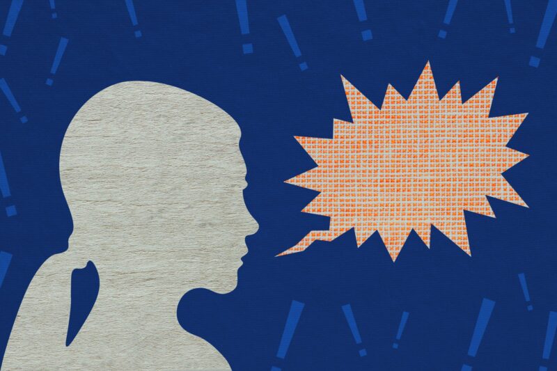 Kuvituskuva, jossa on naisen siluetti ja puhekupla