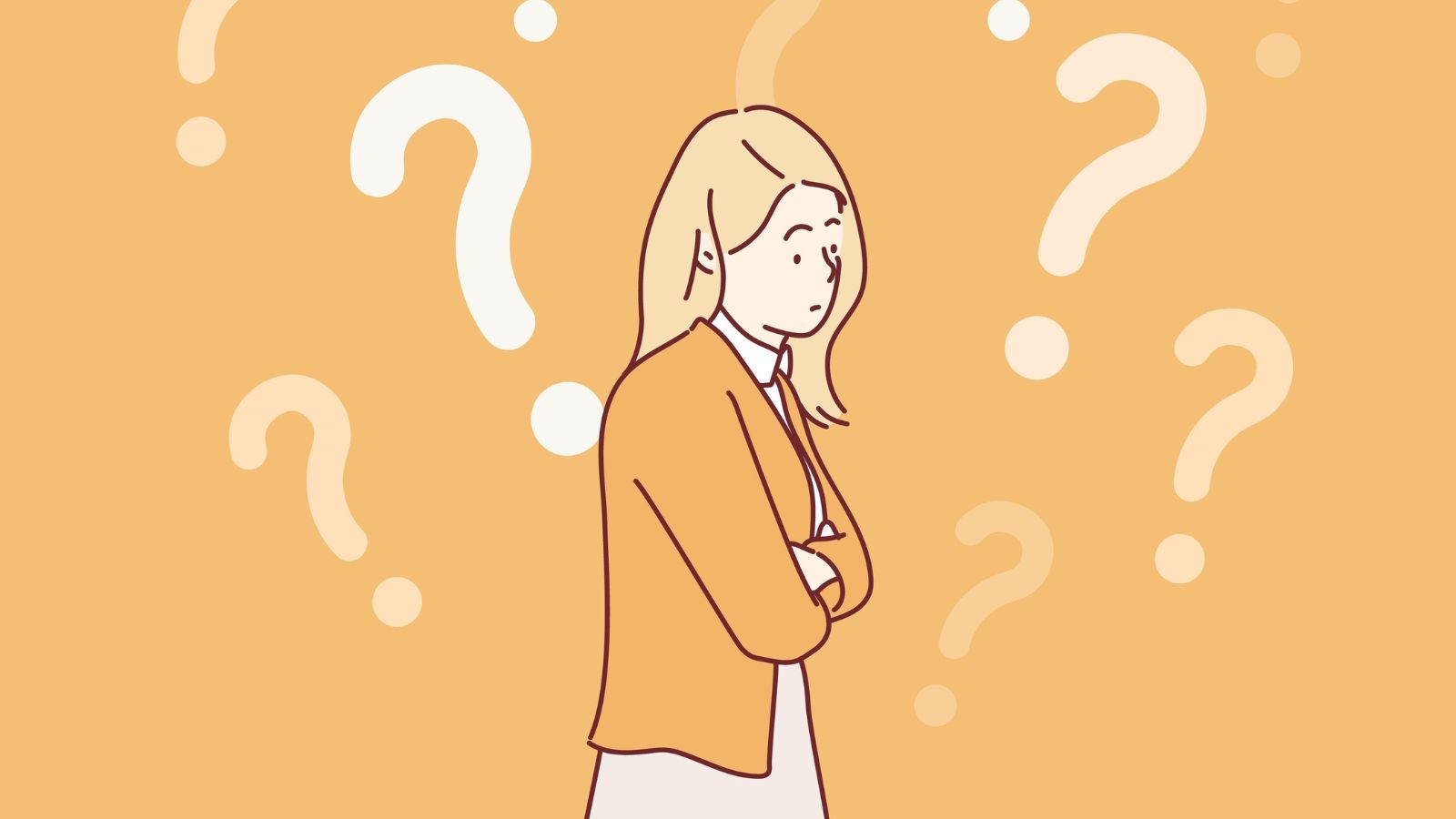 Nainen miettii piirroskuvassa