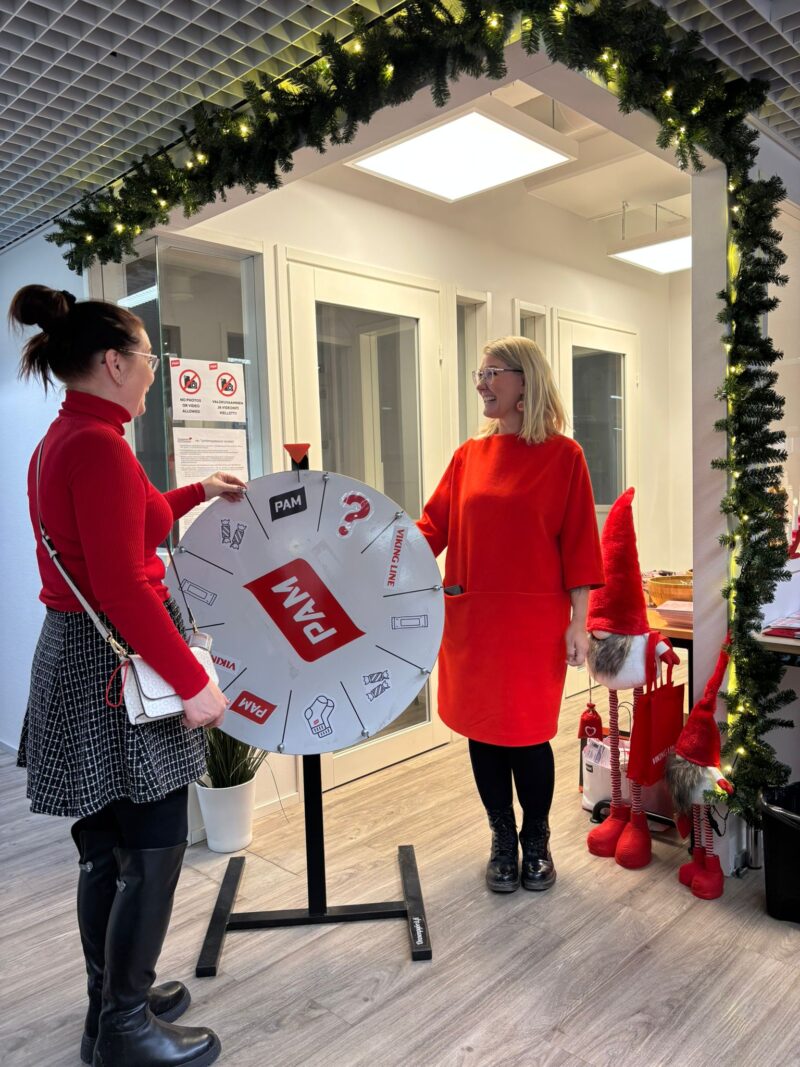 Kaksi ihmistä onnenpyörää pyörittämässä